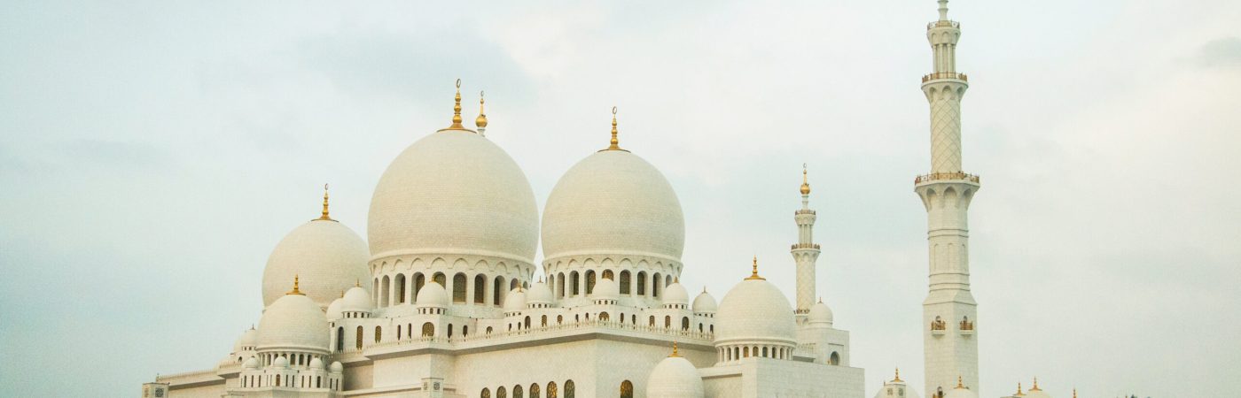 Look from afar at awesome buildings of Shekh Zayed Grand Mosque